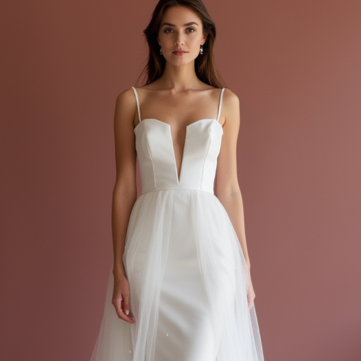 A-Line White Wedding Gown with a Cascading Train for a Majestic Bridal Look