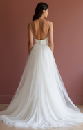A-Line White Wedding Gown with a Cascading Train for a Majestic Bridal Look