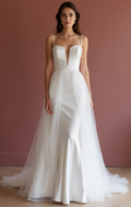 A-Line White Wedding Gown with a Cascading Train for a Majestic Bridal Look