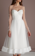 Playful White Mini Short Wedding Dress with a Tulle Skirt for a Fun and Flirty Look