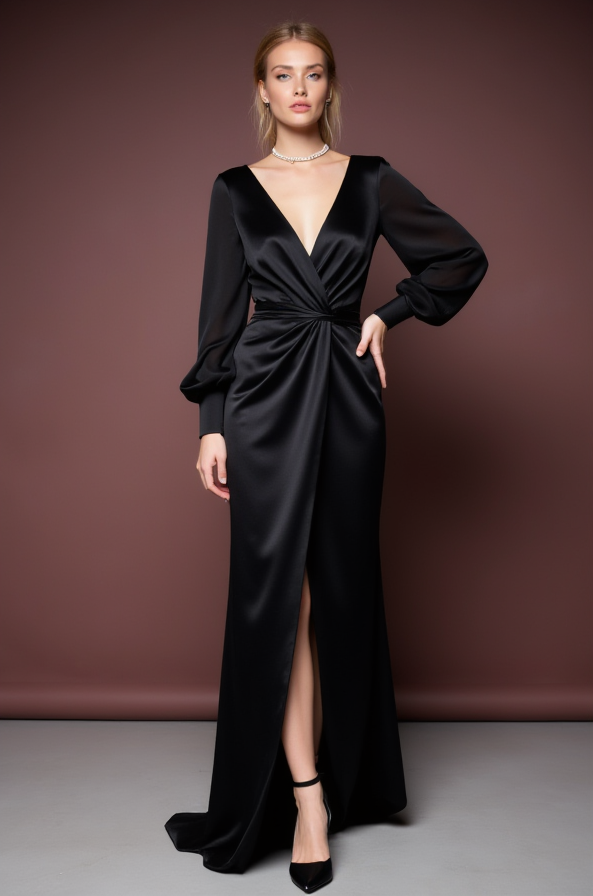 Black Wedding Dress with a High Slit for an Edgy and Sexy Look
