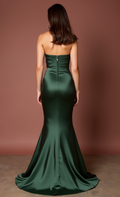 Trendy Green Evening Dress & Prom Gown with High Slit and Corset Bodice