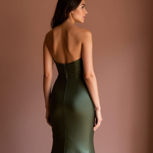 Romantic Green Evening Dress and Prom Gown with a Strapless Bodice for a Feminine Look