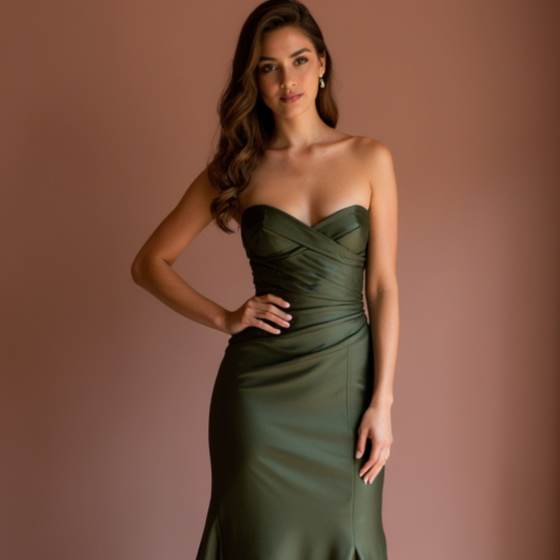 Romantic Green Evening Dress and Prom Gown with a Strapless Bodice for a Feminine Look