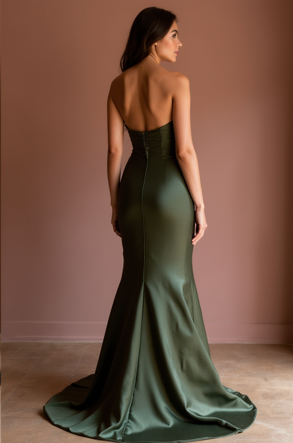 Romantic Green Evening Dress and Prom Gown with a Strapless Bodice for a Feminine Look