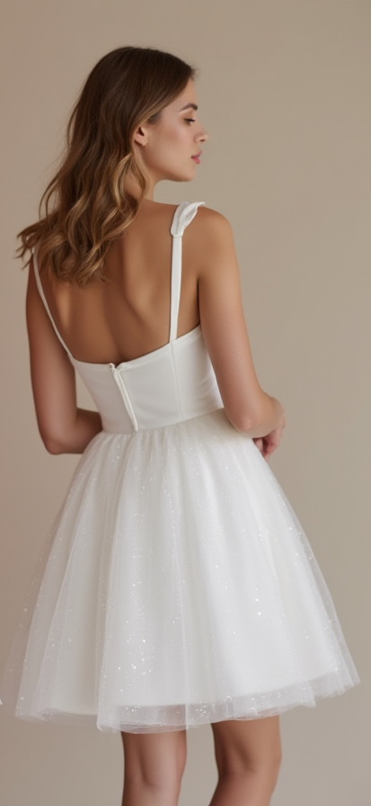 Romantic White Mini Short Wedding Dress with a Heart-Shaped Back for a Sweet Bridal Touch