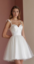 Romantic White Mini Short Wedding Dress with a Heart-Shaped Back for a Sweet Bridal Touch