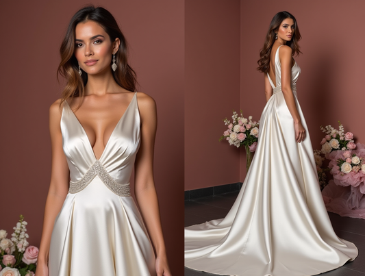 Classic White A-Line Wedding Dress with Satin Fabric and a Long Chapel Train