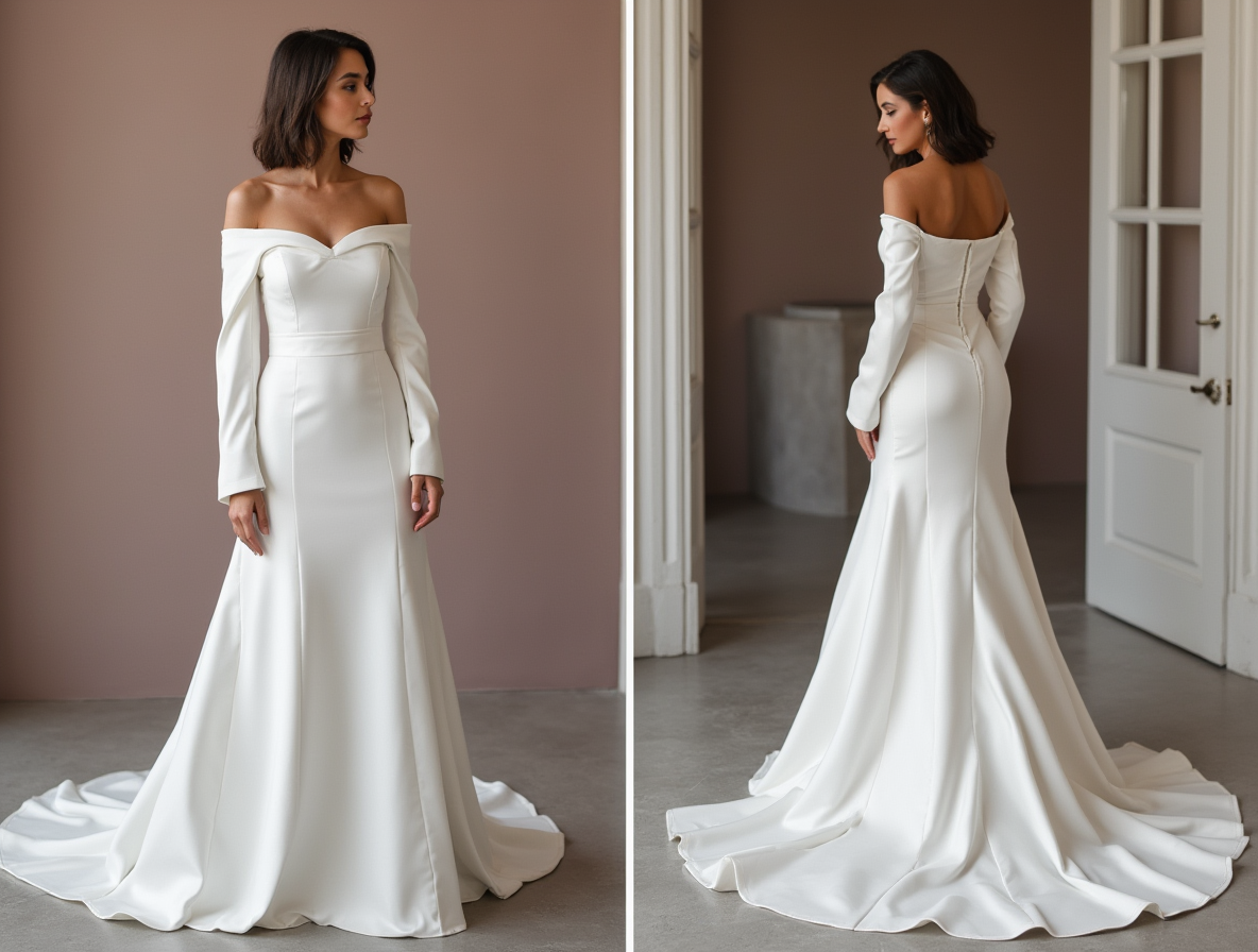 Dramatic White Mermaid Wedding Dress with Lace Appliqué for a Sophisticated Bridal Look