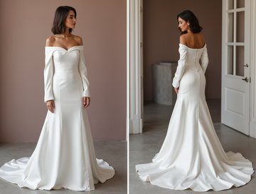 Dramatic White Mermaid Wedding Dress with Lace Appliqué for a Sophisticated Bridal Look