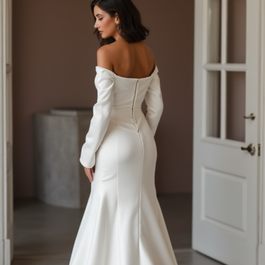 Dramatic White Mermaid Wedding Dress with Lace Appliqué for a Sophisticated Bridal Look