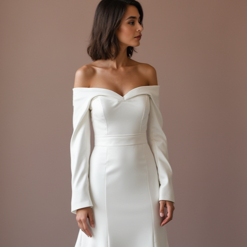 Dramatic White Mermaid Wedding Dress with Lace Appliqué for a Sophisticated Bridal Look