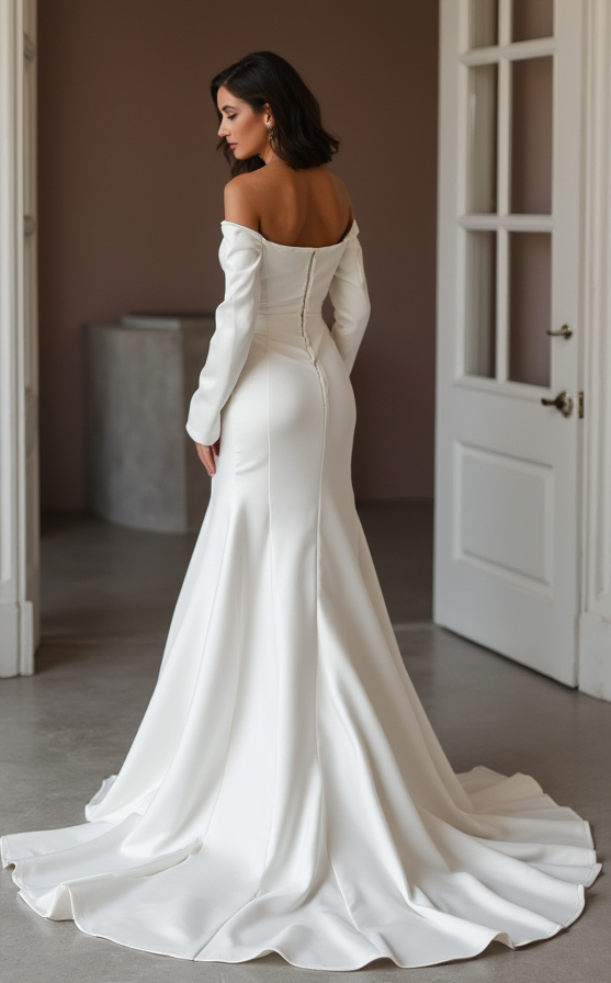 Dramatic White Mermaid Wedding Dress with Lace Appliqué for a Sophisticated Bridal Look