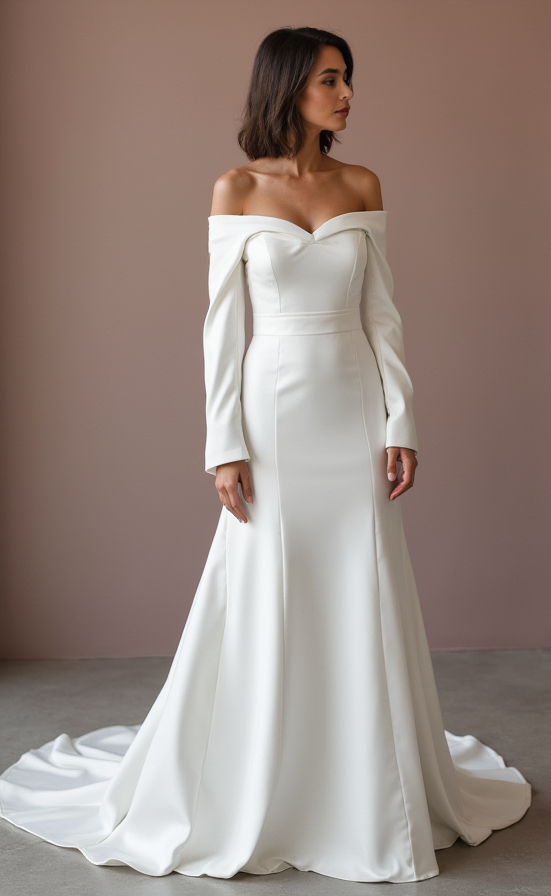 Dramatic White Mermaid Wedding Dress with Lace Appliqué for a Sophisticated Bridal Look