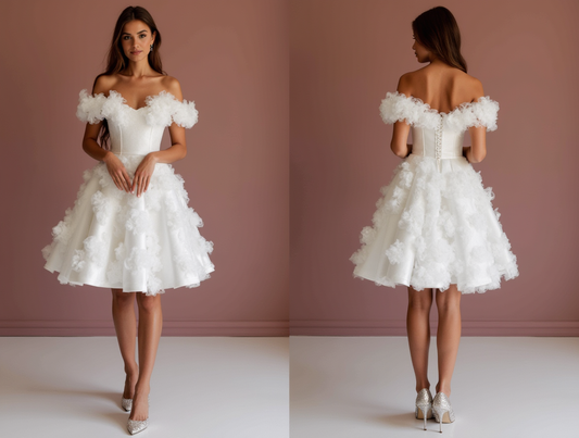 Playful White Mini Short Wedding Dress with a Slit Skirt for a Flirty and Fun Style