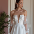 Classic White Mini Short Wedding Dress with a Wide V-Neck for an Elegant Look