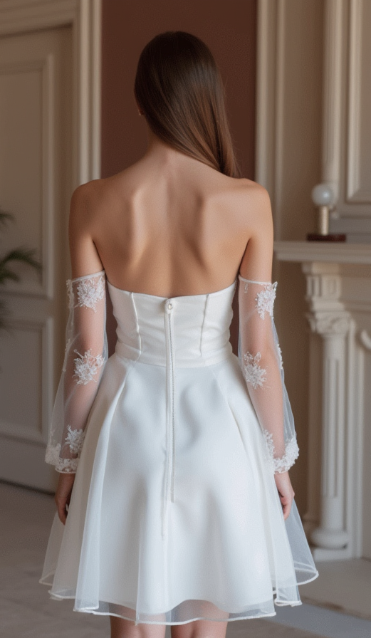 Classic White Mini Short Wedding Dress with a Wide V-Neck for an Elegant Look