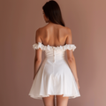 Boho White Mini Short Wedding Dress with a Relaxed Fit and Lace Trim for a Carefree Style