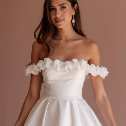 Boho White Mini Short Wedding Dress with a Relaxed Fit and Lace Trim for a Carefree Style