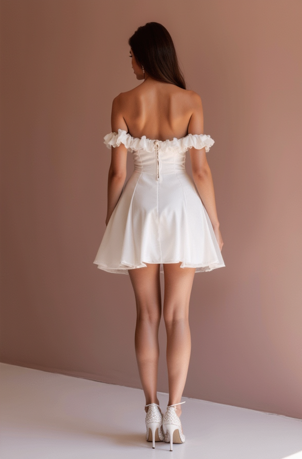 Boho White Mini Short Wedding Dress with a Relaxed Fit and Lace Trim for a Carefree Style
