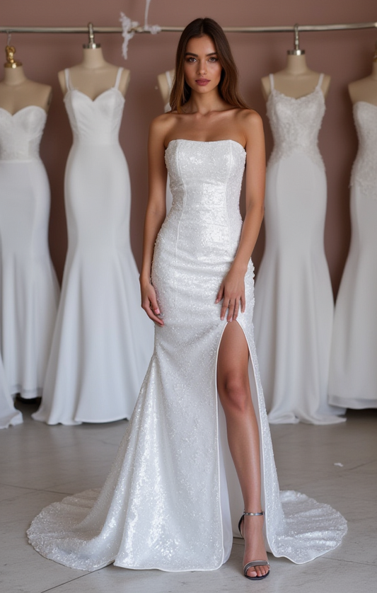 Timeless White A-Line Wedding Dress with Delicate Lace and a Flowy Silhouette