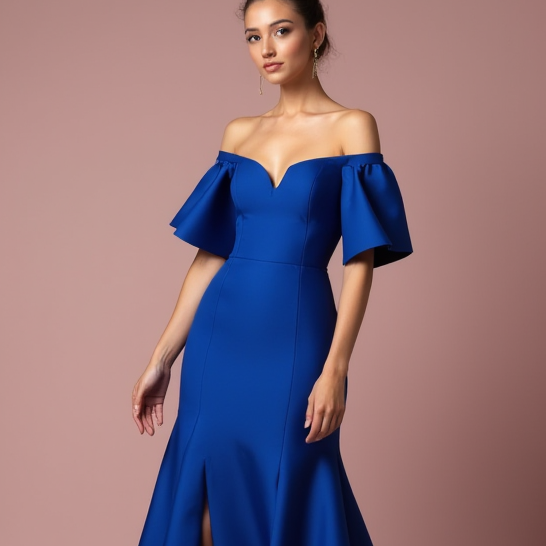 Stunning Blue Evening Dress & Prom Dress with Deep V-Neckline for a Bold Look