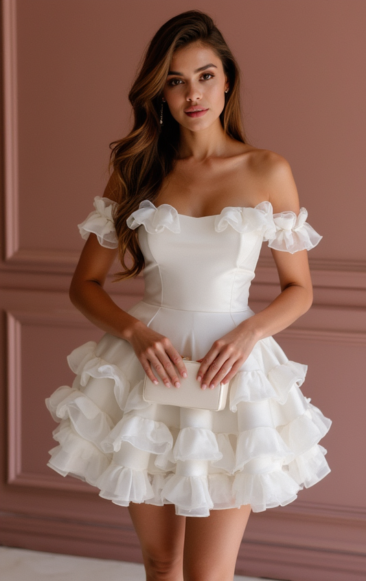 Modern White Mini Short Wedding Dress with Side Cutouts for a Trendy Touch