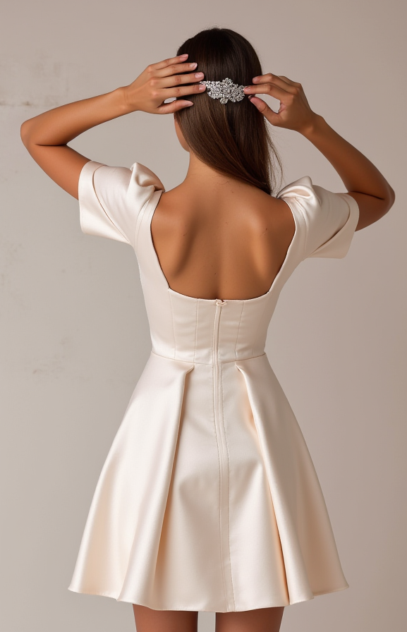 Elegant White Mini Short Wedding Dress with Lace Appliqué for a Romantic and Timeless Look