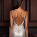 Unique Silver Evening Dress & Prom Dress with Embroidered Details and Sheer Cape