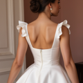 Classic White Mini Short Wedding Dress with a Bow Waist for a Feminine and Playful Look