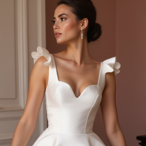 Classic White Mini Short Wedding Dress with a Bow Waist for a Feminine and Playful Look