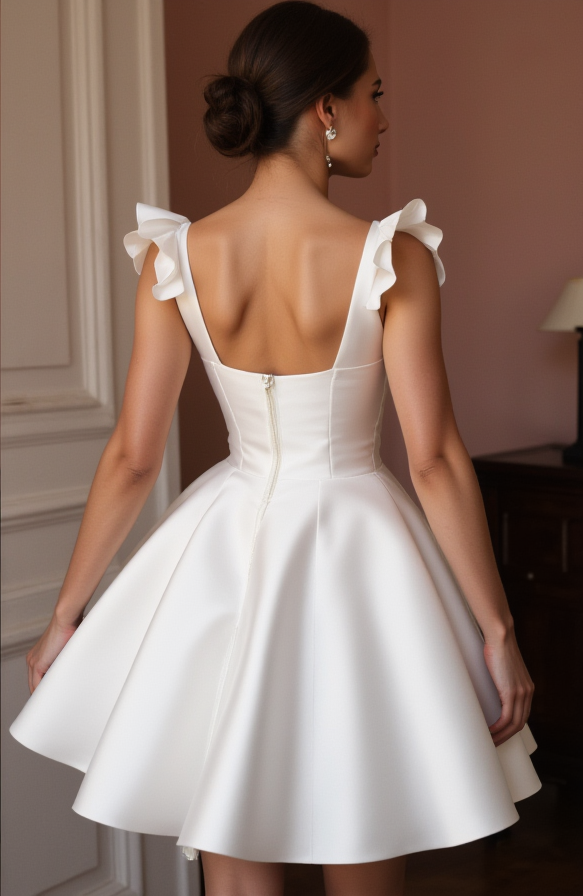 Classic White Mini Short Wedding Dress with a Bow Waist for a Feminine and Playful Look