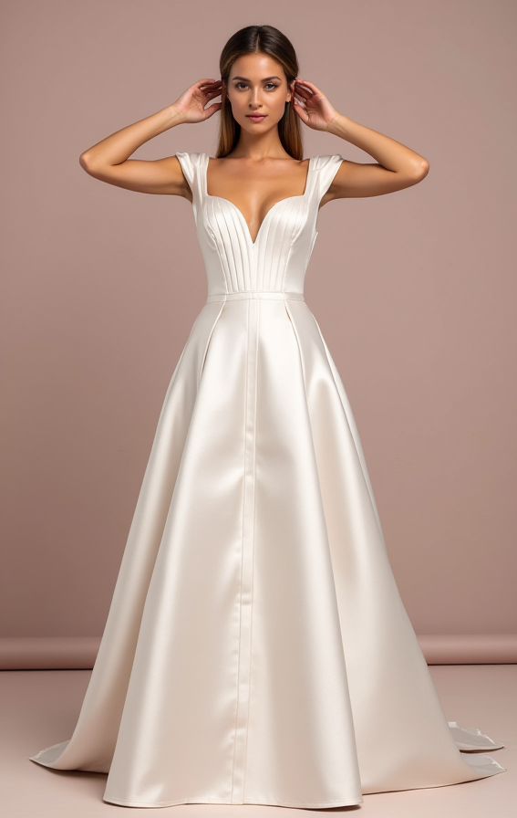 Vintage White A-Line Wedding Dress with Cap Sleeves and Embroidered Lace