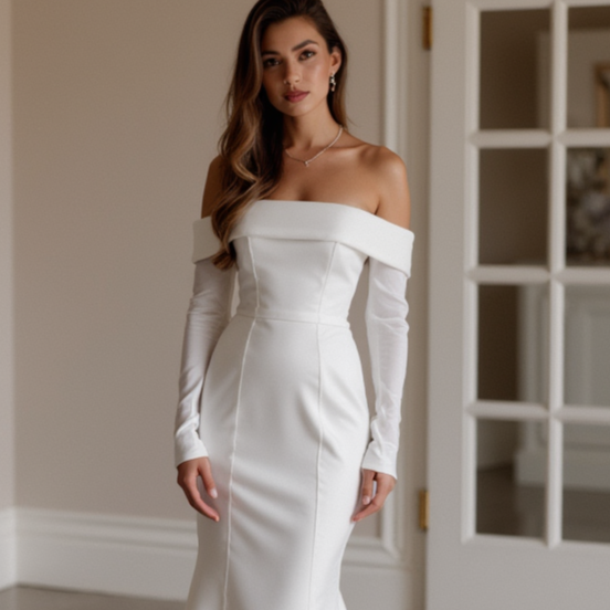 Stunning White Mermaid Wedding Gown with a Crystal Beaded Bodice for Extra Glam