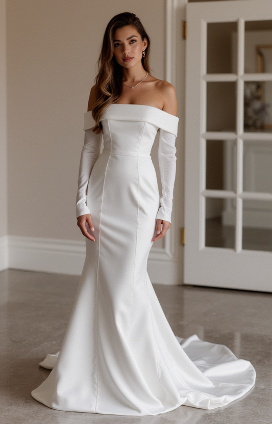 Stunning White Mermaid Wedding Gown with a Crystal Beaded Bodice for Extra Glam