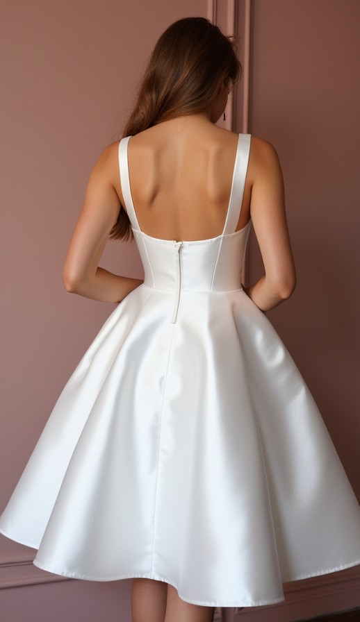 Romantic White Mini Short Wedding Dress with Polka Dot Details for a Whimsical Bridal Style