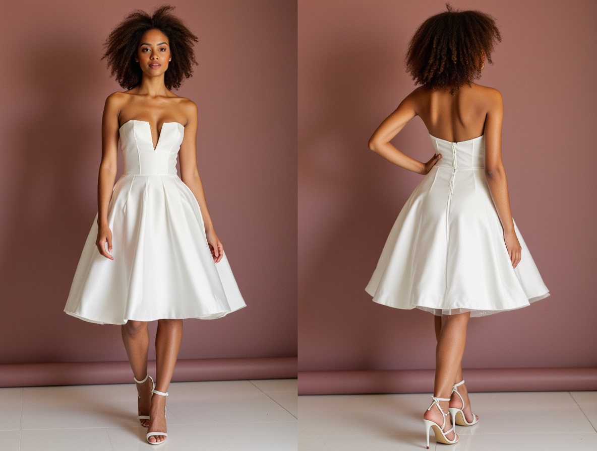 Modern White Mini Short Wedding Dress with Feathered Details for a Uni