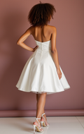 Modern White Mini Short Wedding Dress with Feathered Details for a Unique Bridal Look