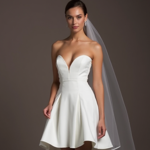 Modern White Mini Short Wedding Dress with a High Slit for a Trendy and Confident Bridal Look