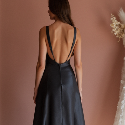 Ethereal Black Evening Dress & Prom Dress with Starry Tulle and Flowing Train