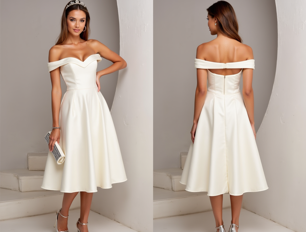 Modern White Mini Short Wedding Dress with A-Line Silhouette and Sleek
