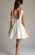 Elegant White Mini Short Wedding Dress with a Sheer Lace Back for a Touch of Romance