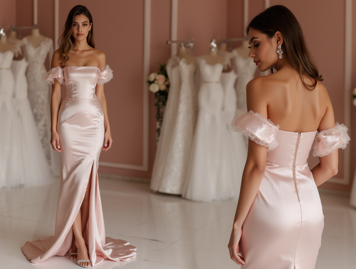 Dazzling Pink Evening Dress & Prom Dress with Pearl Embellishments for a Chic Touch