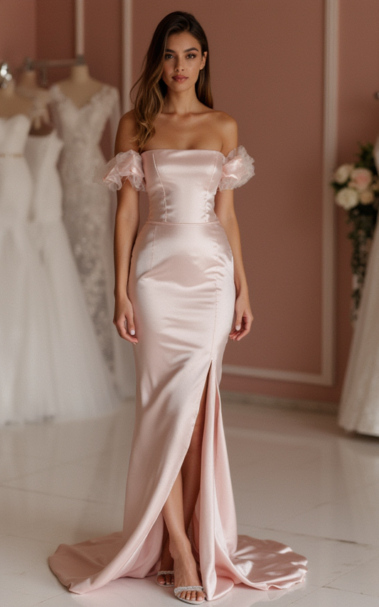 Dazzling Pink Evening Dress & Prom Dress with Pearl Embellishments for a Chic Touch