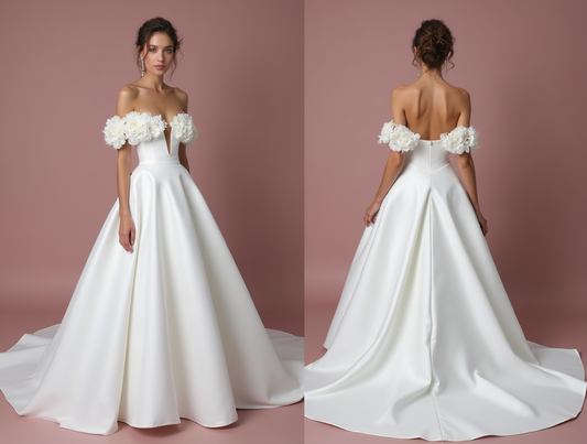 Classic White Princess Wedding Dress with Glitter Tulle and Romantic Lace Appliqué