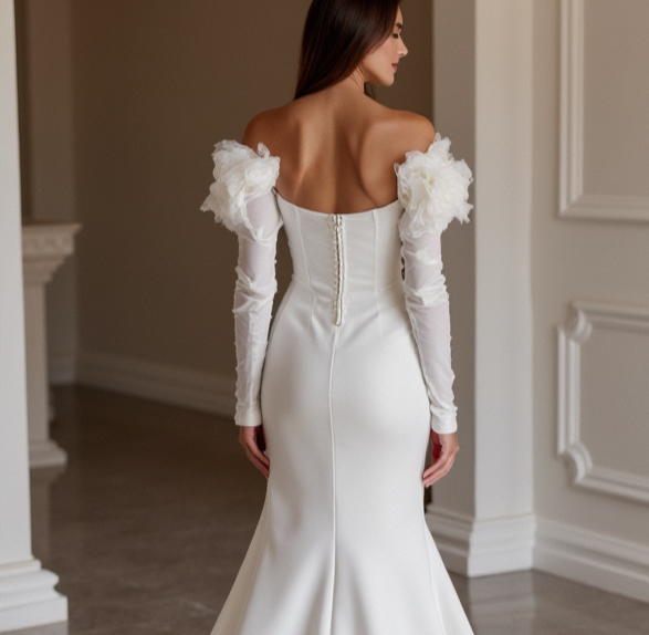 Sexy White Mermaid Wedding Dress with a Scalloped Lace Hem for a Unique Look