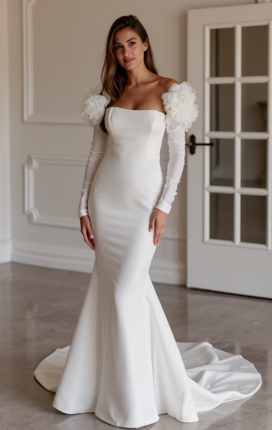 Sexy White Mermaid Wedding Dress with a Scalloped Lace Hem for a Unique Look
