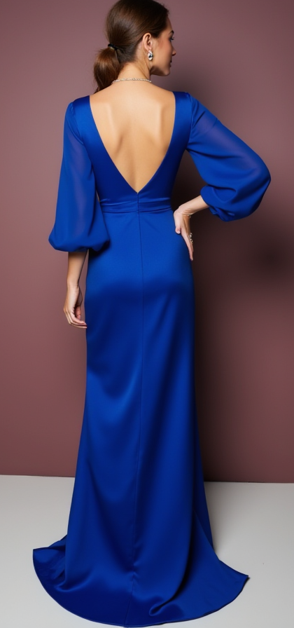 Ultra-Modern Blue Evening Dress & Prom Gown with Geometric Patterns