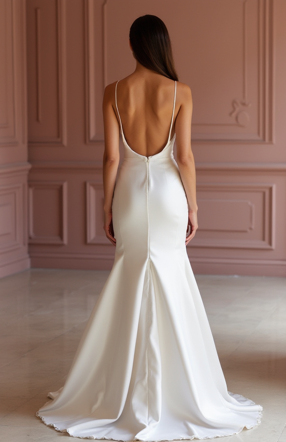 Mermaid White Wedding Dress with Crystal Details for a Sparkling Bridal Moment
