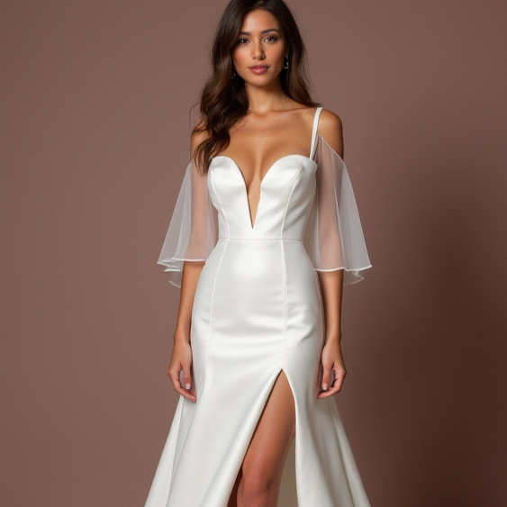 White Fairytale Princess Wedding Gown with a Stunning Train